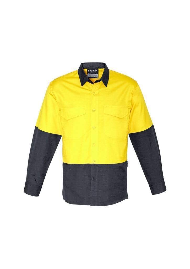SYZMIK Men’s Rugged Cooling Hi-Vis Spliced Shirt ZW128 Work Wear Syzmik Yellow/Charcoal 5XL 